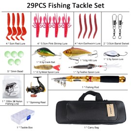 Lixada Fishing Rod and Reel Combo Carbon Fiber Telescopic Fishing Rod with Reel Combo Set Lures Jig Hooks Fishing Carrier Bag