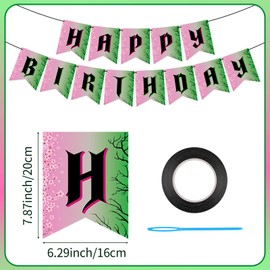 Adecortalk Witch Theme Birthday Party Decorations Happy Birthday Banner Garland Pink and Green Party Supplies for Girl Boys Funny Birthday Party Decor