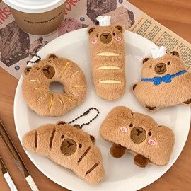 Super Cute Funny Calm Capybara Bread Baguette Food Theme Keychain Lucky Brown Plush Capybara Key Chain Ring Bag Pendant-chicken leg