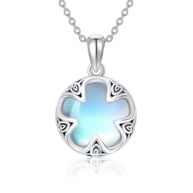 HUKKUN Mermaid/Celtic/Paw/Tree of life Necklace for Girls Sterling Silver Abalone Shell/Moonstone Pendant Necklace Birthday Jewelry Gifts for Daughter, Sterling Silver, Moonstone