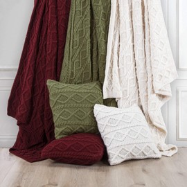 HiEnd Accents Cable Knit Soft Wool Throw Blanket - 50X60 Sage Green