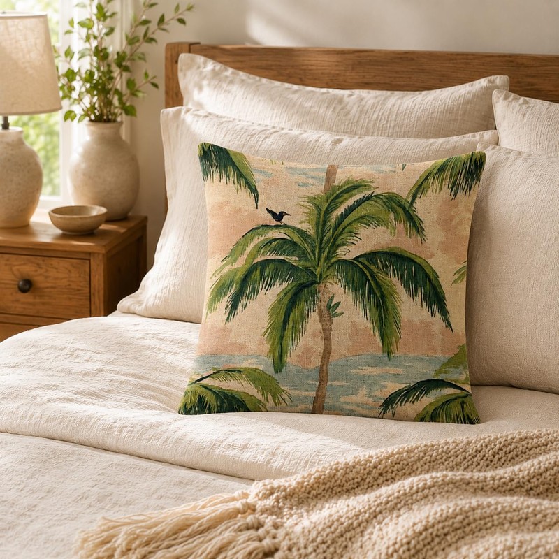 Retro Palm Tree Throw Pillow Cover 24x24 Inch Tropical Cushion