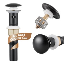 KES Bathroom Sink Drain Strainer with Overflow, Upgraded Ceramic Cap All Metal Rustproof Pop Up Drain Stopper, Strainer Basket Anti-Clog Hair Catcher, Matte Black, S2013A-CB