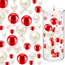 FFUW 200 Pcs Floating Beads for Centerpieces Vases Filler 8/14/20 mm NO Hole Floating Pearl Beads Home Weddings Table Centerpieces Party Decor, White, Red