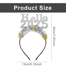 Happy New Year Headband, Hello 2025 New Year Headband, Silver Sparkling Star Headband, New Year Headbands for Adults Kids for New Year's Eve, Evening Parties, and Parties (Silver, 1)