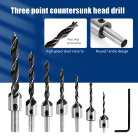 Countersink Drill Bit with Countersink 8 Pieces Countersink Drilling Bit Adjustment 90° Countersink Drill Bit Set Wood Spiral Drill Bit with Hole Reamer for Wood Processing Plastic