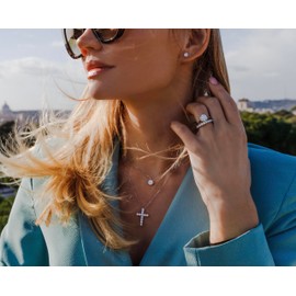 JM&Co Lab Diamond Cross Pendant - 1.1 Carat, Colorless D-E-F Round Diamonds with Sterling Silver Prong Setting, Elegant & Timeless Necklace Gift for Women - 40-45 cm Adjustable Chain