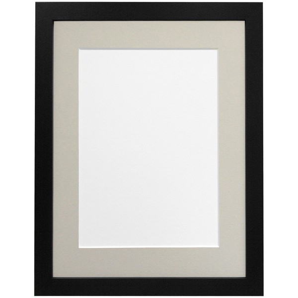 FRAMES BY POST 25mm wide H7 Black Picture Photo Frame with Light Grey Mount 9"x7" for Pic Size 7"x5"