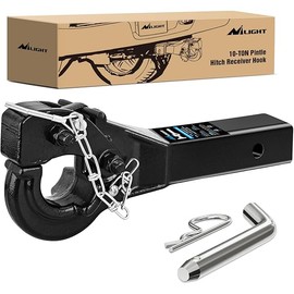Nilight 10-TON Pintle Hitch for 2-Inch Receiver Hook Military Receiver 20000LBS,Fits 2-1/2 in Lunette Ring, Gloss Black Powder Coat