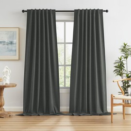 100% Blackout Linen Curtains, Full Shade Complete Light Blocking Drapes 108 Inches Long, Textured Thermal Insulated Black Out Pleated Curtains Back Tab Hook Belt(Dark Grey, W50 x L108,2 Panels)