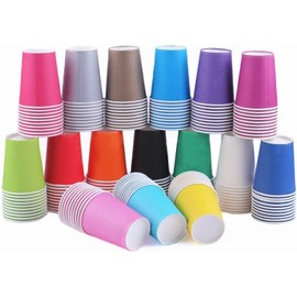WANGZAIZAI Pack of 60 Paper Cups, 250 ml, Multicoloured Party Cups, Biodegradable Disposable Cups for Wedding, Kids DIY, Party Supplies, Coffee, Tea, Hot and Cold Drinks, Colour Random.