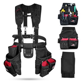 AP LEATHER Heavy-Duty Tool Belt Pouch with Premium Canvas and Leather,Adjustable Fit (30"-50"), Leather Tool Pouch Green for men suspender (Nylon tool belt with suspender, Extra Large)