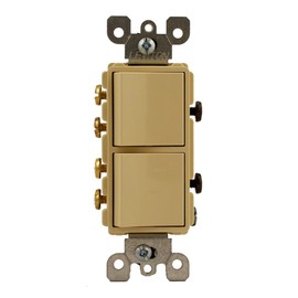 Leviton 5643-I 15 Amp, 120/277 Volt, Decora Brand Style 3-Way / 3-Way AC Combination Switch, Commercial Grade, Grounding, Ivory