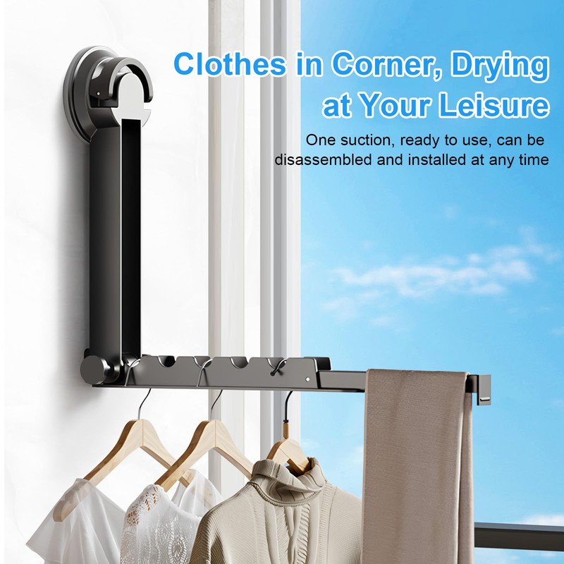 Obsoorth Clothes Drying Rack Wall-Mounted Suction Cup Folding Clothes Drying