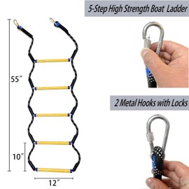 Boat Rope Ladder, 5 Step Heavy Duty 400Lbs Strength Rope Ladder for Inflatable Boat, Fishing Boat, Kayak, Motorboat, Canoeing,