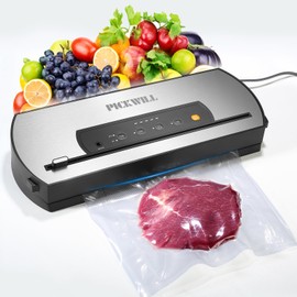 PICKWILL Vacuum Sealer Machine, 80kPa Automatic Food Vacuum Sealer Built-in Cutter plus Starter Kit (Bags & Roll), Dry & Moist Food Preservation Modes, Built-in Cutter plus Starter Kit (Silver)