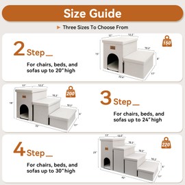 Zerbuger Dog Stairs with Condo 18" H, 3-Step Wider Dog Steps for High Beds Couch, Folding Storage Pet Stairs Gift for Small/Medium/Large Old Dogs Cats, Ramp for Climbing Car Up to 200 lbs, Beige