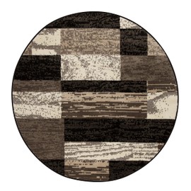 SUPERIOR Indoor Area Rug, Jute Backed, Modern Geometric Patchwork Floor Decor for Bedroom, Office, Living Room, Entryway, Hardwood Floors, Rockwood Collection, 5' Round, Chocolate