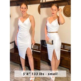 WAYMAKER Cocktail Dresses for Women 2025 Wedding Guest Party Date Night Club Spaghetti Strap Slit Bodycon Midi Holiday Dress, White, Medium