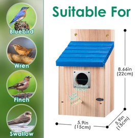 Dreyoo 2 Pack Cedar Bluebird Box Houses for Outside, 1-1/2'' Entrance Hole Wooden Bird Houses with Metal Guard, Secure Latch, Fledgling Grooves, Air Vents for Bluebird Wren Swallow