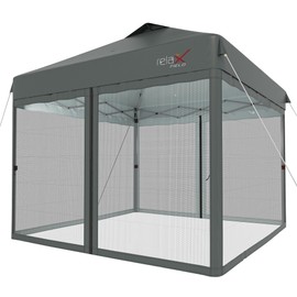 RELAX FIELD Pop Up Canopy Tent with Mosquito Netting, 10x10ft Portable Screened Shelter for Yard, Party, Camping and Outdoor 3 Height Positions, Patio Gazebo with Roller Bag and 4 Sandbags