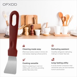 Metal Spatula for Cast Iron Skillet, Fridge, Freezer - Stainless Steel Multipurpose Kitchen Cleaning Spatula - Cleaning Shovel for Stubborn Dirt, Ice, Oil Fume, Griddle, Grill, Flat & Curved, 4 Pcs