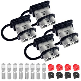 4 Pack 50AMP Battery Quick Connect Disconnect Kit - 6-12 Gauge Wire Harness Plug Set for Winch, RV, Truck, Car, ATV, Motor - Heavy Duty Power Connector with Cables (Gray)