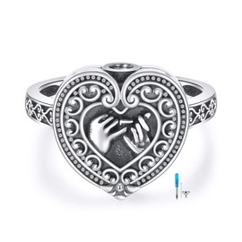LONAGO Heart Urn Ring for Ashes 925 Sterling Silver Vintage Love Heart Memorial Keepsake Ring for Women (Size 7)