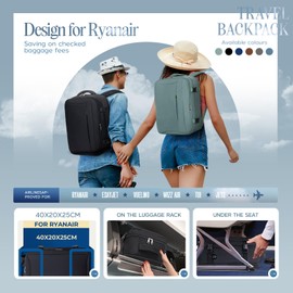 Xkdoai Hand Luggage 40 x 20 x 25 cm for Ryanair Aeroplane Travel Backpack with Luggage Organiser 3 Sets Small Travel Bag Carry On Luggage Unisex Travel Bag Backpack Travel Bag, black, Rucksack