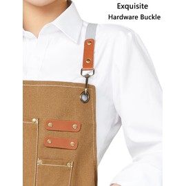 KITCHIEF Chef Aprons for Unisex Waterproof Canvas Apron Multi-Pocket Design Adjustable for Cooking,Baking,Gardening,BBQ (Brown)