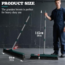 MASTERTOP 24" Push Broom Outdoor, Heavy Duty Garden Brush Broom with 58" Long Handle and Stiff Bristles,Commercial Outdoor Broom for Deck Driveway Garage Yard Patio Warehouse Concrete Floor Cleaning