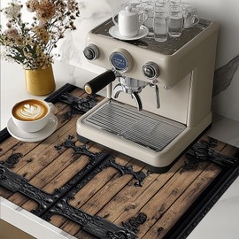 HOMETITUTE Stove Top Covers Pad Dish Drying Mat 28 x 20 inches Retro Style Wooden Door Mat Stove Protection Pad Kitchen Decorations for Dishes Sinks Coffee Machine