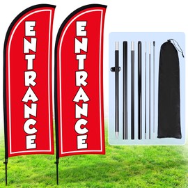 Buryeah 2 Sets Entrance Feather Flag 8 ft Entrance Banner Flag with Pole Kit and Ground Stake for Business Advertising Sign for Outside(Red)