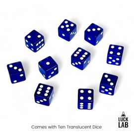 Luck Lab 10 Piece 19 mm Dice Pack - Acrylic and Translucent D6 Dice, Square w/Rounded Edge for Casino, Craps, RPG MTG DND Dice Table Games and Board Games (Blue)