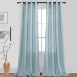 KOUFALL Seafoam Blue Green Linen Curtains 108 Inches Long,Beach Coastal Farmhouse Theme Sheer Linen Curtains for Living Room,52x108 Inch Length 2 Panels