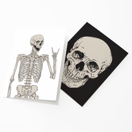 24 Rock On Skeleton and Skull Designs Greeting Cards - Box Set of Note Cards w/White Envelopes- Punk Gothic Stationery Printed in the USA by RitzyRose