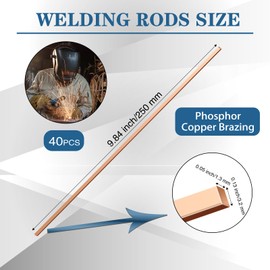 Tandefio 40 Sticks Brazing Rods Bcup-5 Solder Phos Copper Brazing Alloys Flat Welding Rods Industry 0.050"x1/8"x10" for Air Conditioning Refrigerator Cold Storage HVAC Units (Phosphor Copper)