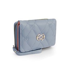 AdiStylinno Women's Small Purse, PU Leather Triple Compact Purse, Cute Embroidery Purse with Zip Wallet with Strap and Multiple Card Slots, blue, Modern