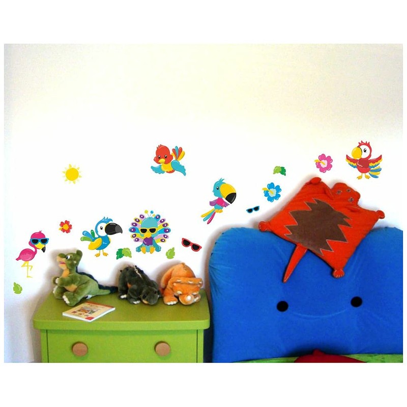 16 Piece Exotic Birds Wall Sticker Set for Children's Bedroom