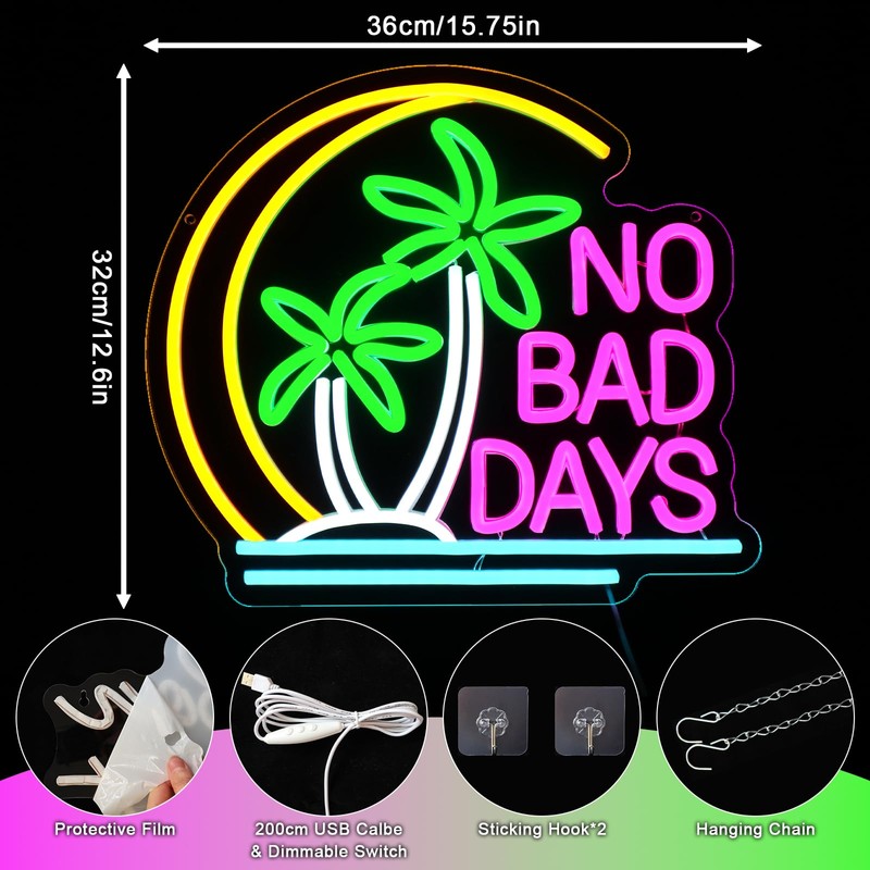 OYCGZV Wendekreis Neon Sign, No Bad Days LED Neon Sign