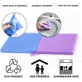 Silicone Dish Sponge Dish Scrubber [4 Pack] – 4 Dual-Sided, Food Grade Silicone Sponges for Dishes and Housecleaning with Silicone Scrubber Side and Silicone Sponge Side – BPA Free Kitchen Sponges