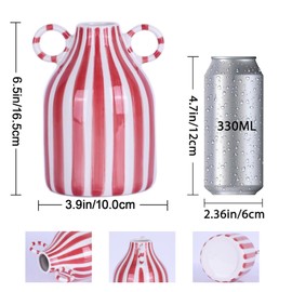 Red and White Ceramic Vase with Handle, Nordic Boho Small Vases Side Table Flower Centerpiece, Wide Mouth Single Flower Vase Pampas Grass Decorative - for Home Window Sill Living Dining Room Kitchen