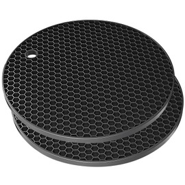 TENOC Silicone Trivet Mats for Hot Pots & Pans, Heat Resistant Pot Holder, Non-Slip Hot Pads for Dishes & Cookware, Multipurpose Kitchen Table Teapot Coaster, 5.5-Inch, 2 Pcs, Black