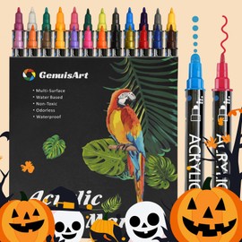 JASFLY Acrylic Pens for Stones, Waterproof, 24 Colours, Acrylic Pens, Multi-Marker for Wood, Canvas, Glass, Paper, Ceramic, Free Creation (Round Heads and Tips)