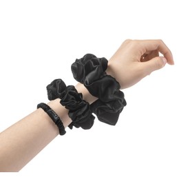 Desmend Large Mulberry Silk Scrunchies 100% Pure Silk Scrunchies Scrunchies for Women and Girls No Damage Perfect for Ponytail and Fine Hair Pack of 3 Black/Green/Blue