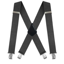 Moulen Men's X-Back 2 Inches Wide Heavy Duty Clips Adjustable Suspenders, Dark Gray, Size Large