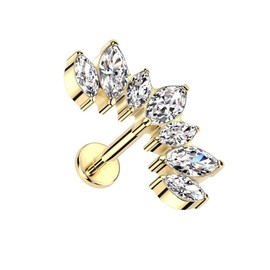 Pierced Owl 18GA F136 Implant Grade Titanium 7 CZ Crystal Marquise Curved Top Threadless Stud (Gold Tone)
