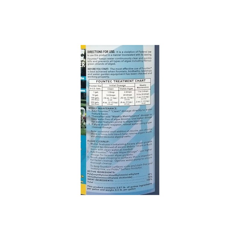 EasyCare FounTec 50064 Algaecide and Clarifier, 64 oz. Bottle, No