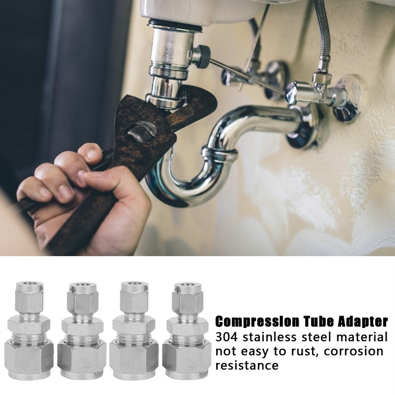 4Pcs Stainless Steel Compression Fitting Straight DoubleFerrule Tube Adapter for