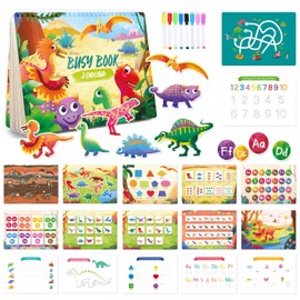 Montessori Toys for Toddlers - Dinosaur Busy Book, Early Learning Activity Book for Education and Fine Motor Function